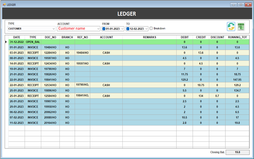 Ledger Form with Transaction Breakdown via right-click