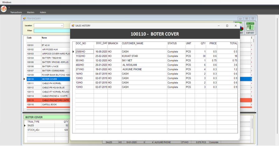 Sales history window via F11