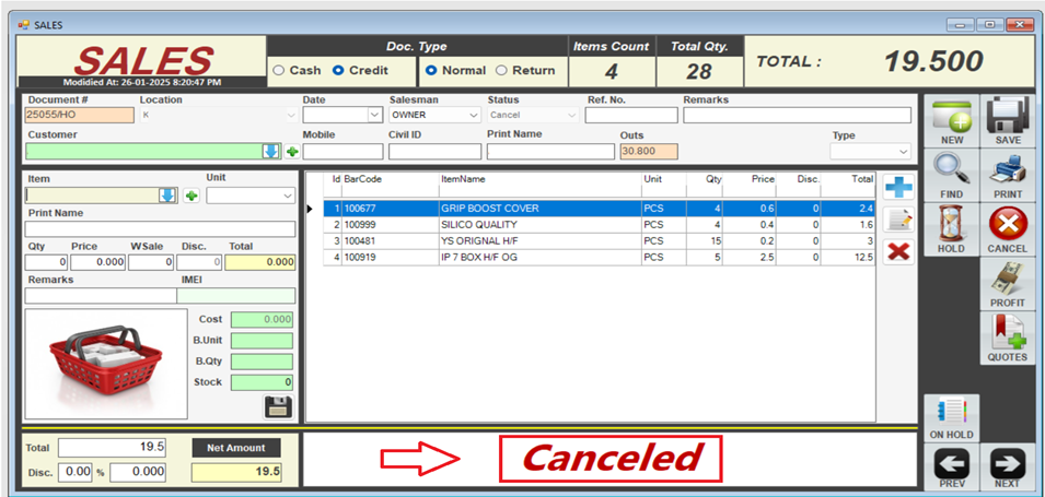 Cancelled invoices highlight