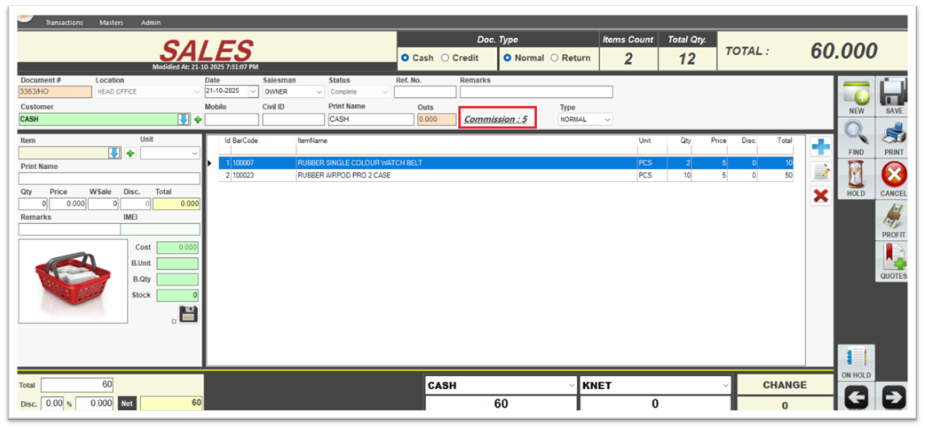 Sales Commission Option1 via right-click